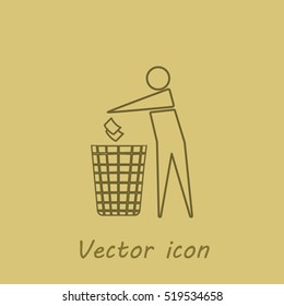 Recycle icon, man throwing trash into dust bin vector