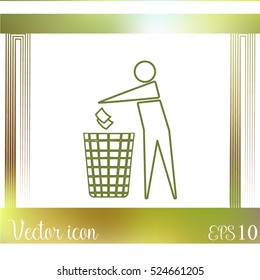 Recycle icon, man throwing trash into dust bin vector