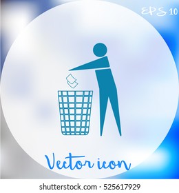 Recycle icon, man throwing trash into dust bin vector