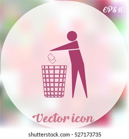 Recycle icon, man throwing trash into dust bin vector