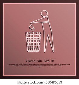 Recycle icon, man throwing trash into dust bin vector