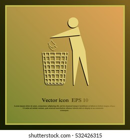Recycle icon, man throwing trash into dust bin vector