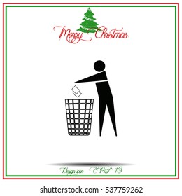 Recycle icon, man throwing trash into dust bin vector