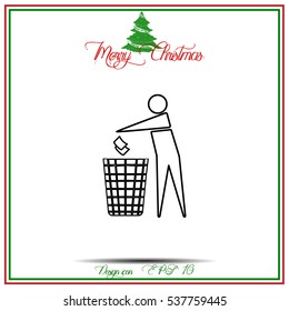 Recycle icon, man throwing trash into dust bin vector