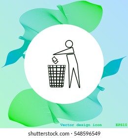 Recycle icon, man throwing trash into dust bin vector