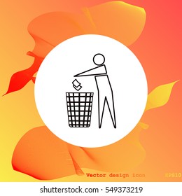 Recycle icon, man throwing trash into dust bin vector