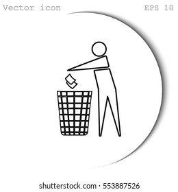 Recycle icon, man throwing trash into dust bin vector