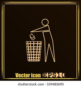 Recycle icon, man throwing trash into dust bin vector