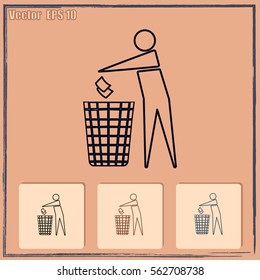 Recycle icon, man throwing trash into dust bin vector