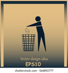 Recycle icon, man throwing trash into dust bin vector