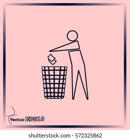 Recycle icon, man throwing trash into dust bin vector