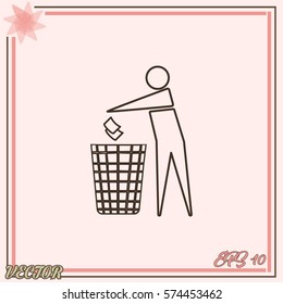 Recycle icon, man throwing trash into dust bin vector
