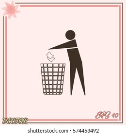 Recycle icon, man throwing trash into dust bin vector