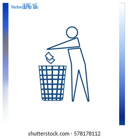Recycle icon, man throwing trash into dust bin vector