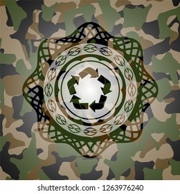 recycle icon on camo pattern