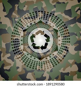 recycle icon on camouflaged pattern. 