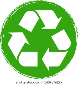 Recycle icon on circle background. Vector illustration. 