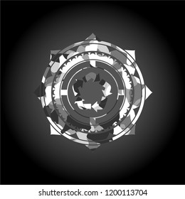  recycle icon on grey camouflaged texture