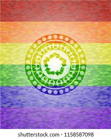 recycle icon on mosaic background with the colors of the LGBT flag