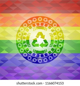 recycle icon on mosaic background with the colors of the LGBT flag