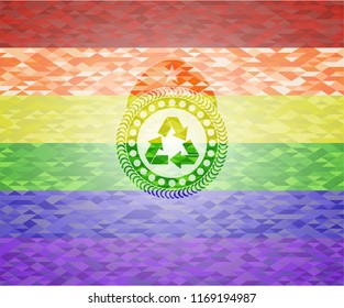 recycle icon on mosaic background with the colors of the LGBT flag