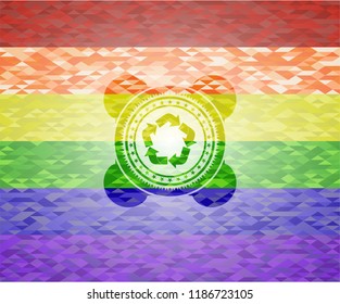 recycle icon on mosaic background with the colors of the LGBT flag