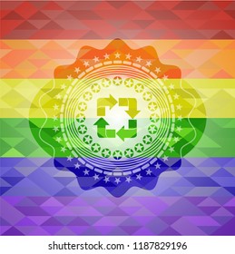 recycle icon on mosaic background with the colors of the LGBT flag