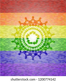 recycle icon on mosaic background with the colors of the LGBT flag