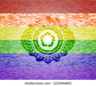 recycle icon on mosaic background with the colors of the LGBT flag