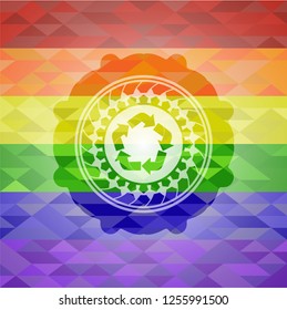 recycle icon on mosaic background with the colors of the LGBT flag