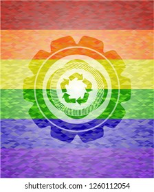 recycle icon on mosaic background with the colors of the LGBT flag