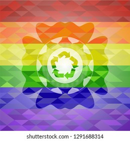 recycle icon on mosaic background with the colors of the LGBT flag