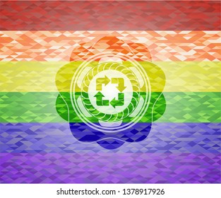 recycle icon on mosaic background with the colors of the LGBT flag