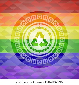 recycle icon on mosaic background with the colors of the LGBT flag