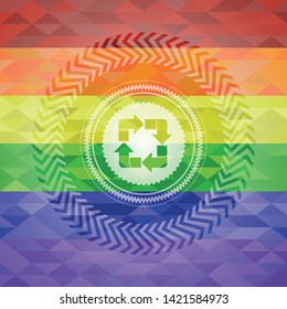 recycle icon on mosaic background with the colors of the LGBT flag