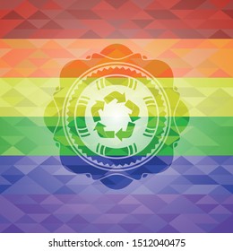 recycle icon on mosaic background with the colors of the LGBT flag