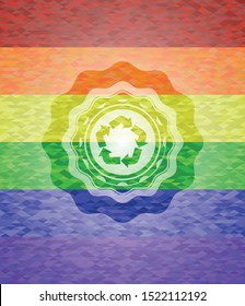 recycle icon on mosaic background with the colors of the LGBT flag