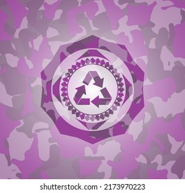 Recycle Icon On Pink Camo Pattern. 