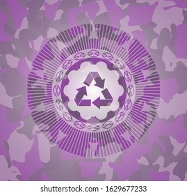 recycle icon on pink and purple camouflage texture