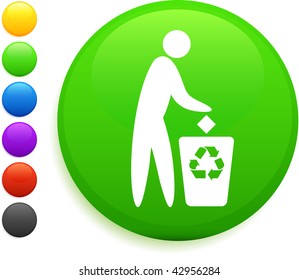 recycle icon on round internet button original vector illustration 6 color versions included