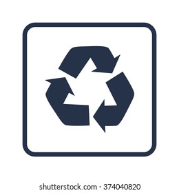 recycle icon, on white background, rounded rectangle border, blue outline