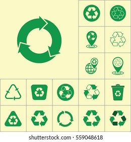 recycle icon on yellow background, recycling set