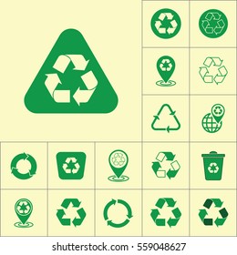 recycle icon on yellow background, recycling set