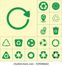 recycle icon on yellow background, recycling set