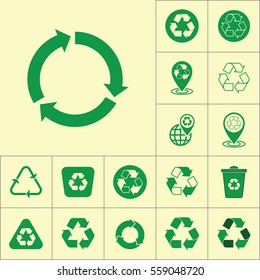recycle icon on yellow background, recycling set