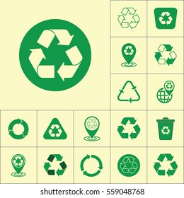 recycle icon on yellow background, recycling set