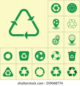 recycle icon on yellow background, recycling set