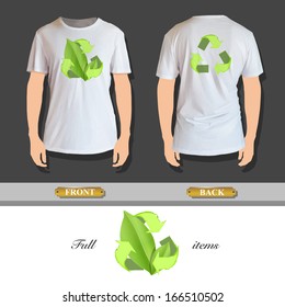 Recycle icon printed on shirt. Vector design 
