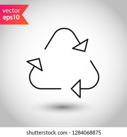 Recycle icon. Recycling icon. Environmental treatment vector sign. ecological recycling arrows symbol. EPS 10 flat pictogram. Outline symbol design. Linear symbol. 