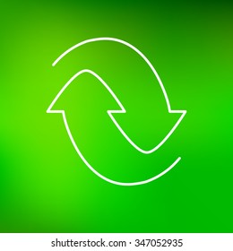 Recycle icon. Recycling sign. Recycled symbol. Thin line icon on green background. Vector protect the environment illustration.